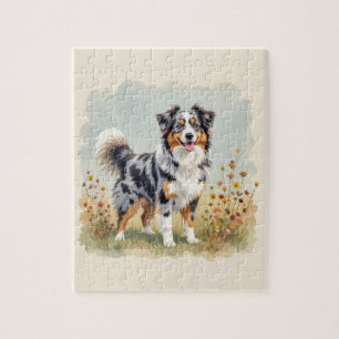 Australian Shepherd Dog Merle Long Tail Jigsaw Puzzle