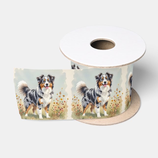 Australian Shepherd Dog Merle Long Tail Satin Ribbon (Spool)