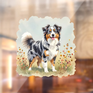 Australian Shepherd Dog Merle Long Tail Window Cling