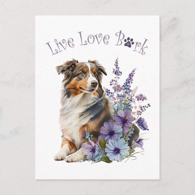 Australian Shepherd Dog Mom Floral Postcard (Front)