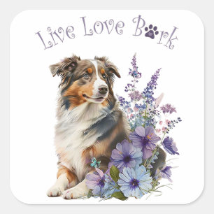 Australian Shepherd Dog Mom Floral Square Sticker
