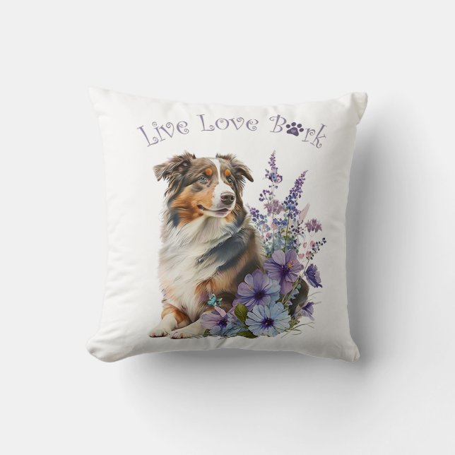 Australian Shepherd Dog Mom Floral Throw Pillow (Front)