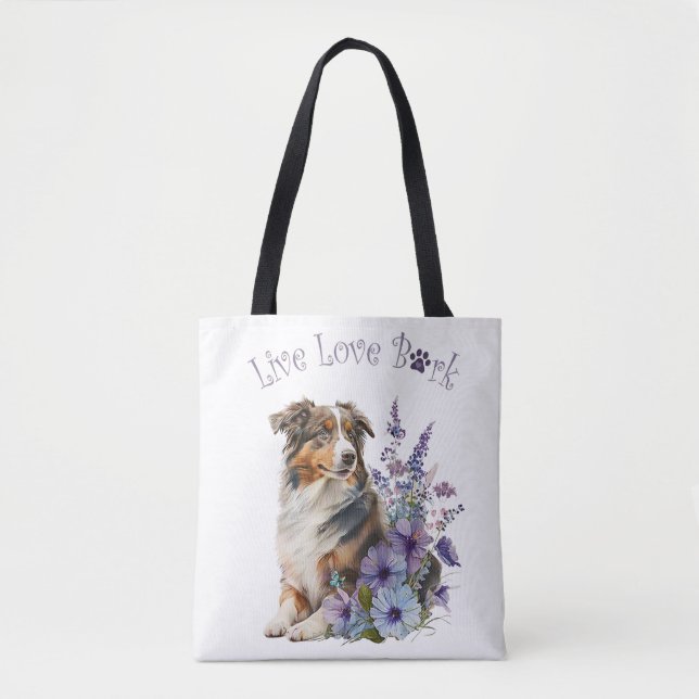 Australian Shepherd Dog Mom Floral Tote Bag (Front)