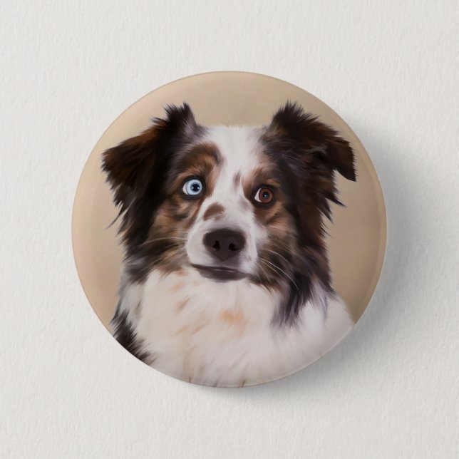 Australian Shepherd Dog Oil Painting Art 2 Inch Round Button (Front)