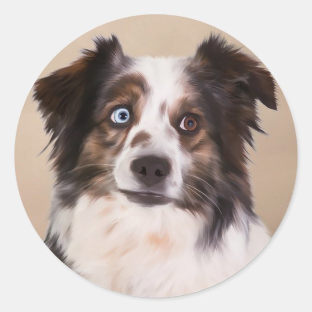 Australian Shepherd Dog Oil Painting Art Classic Round Sticker (Front)