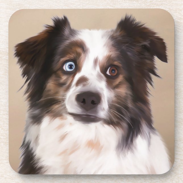 Australian Shepherd Dog Oil Painting Art Coaster (Front)