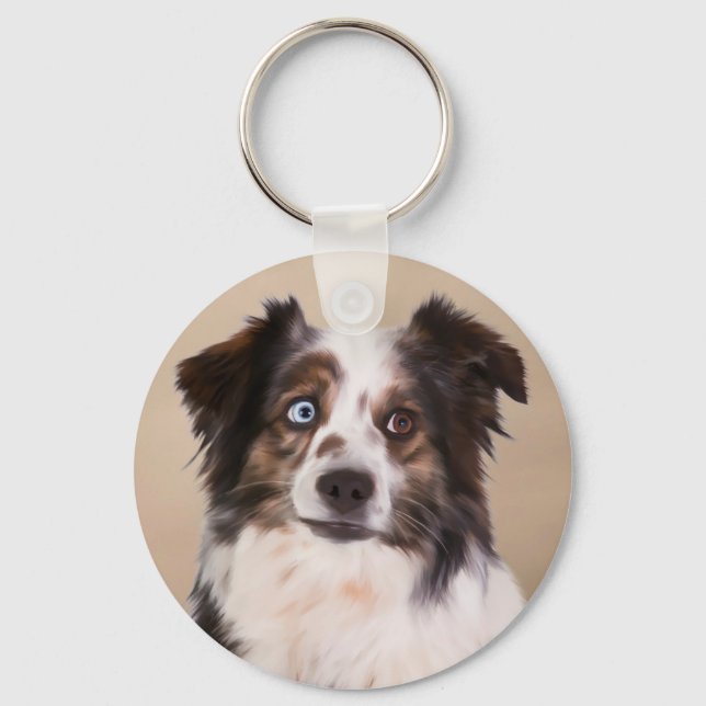 Australian Shepherd Dog Oil Painting Art Keychain (Front)