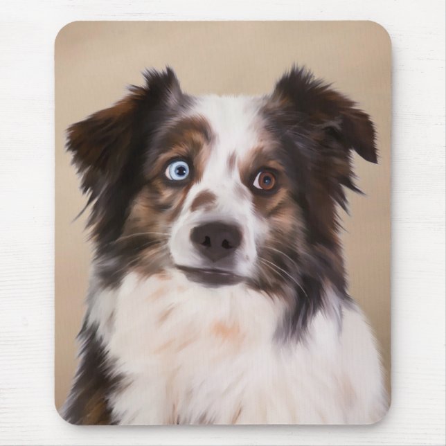 Australian Shepherd Dog Oil Painting Art Mouse Pad (Front)