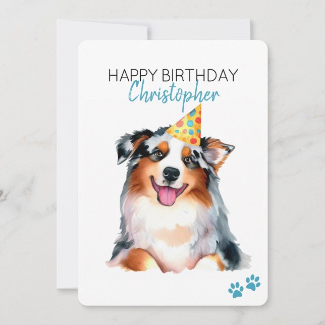 Australian Shepherd Dog Personalize Happy Birthday Card (Front)