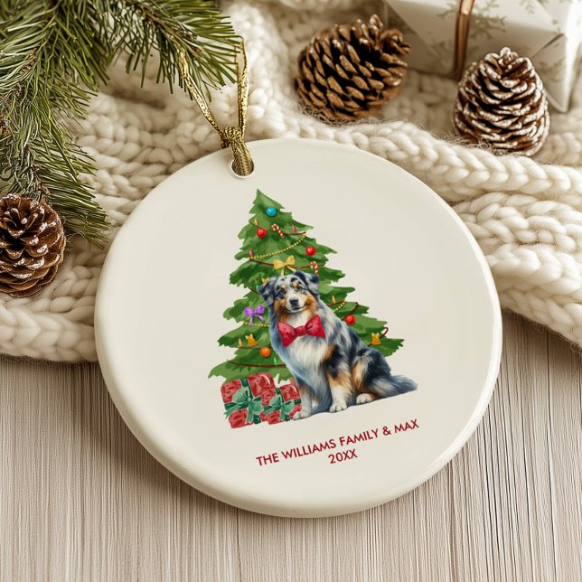 Australian Shepherd Dog Personalized Christmas Ceramic Ornament (Creator Uploaded)