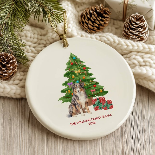 Australian Shepherd Dog Personalized Christmas Ceramic Ornament (Creator Uploaded)