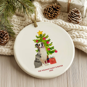 Australian Shepherd Dog Personalized Christmas Ceramic Ornament