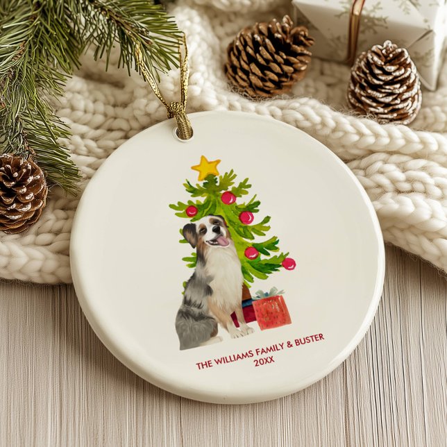 Australian Shepherd Dog Personalized Christmas Ceramic Ornament (Creator Uploaded)