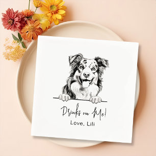 Australian Shepherd Dog Personalized Drinks On Me Napkin