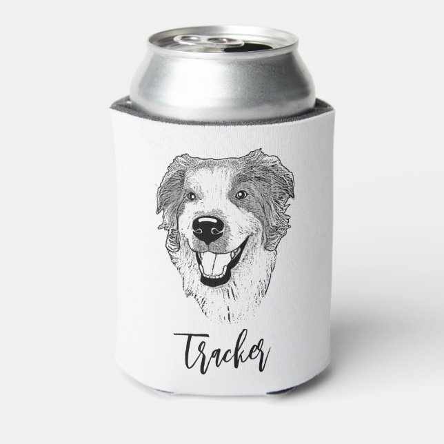 Australian Shepherd Dog Personalized Hand Drawing Can Cooler (Can Back)