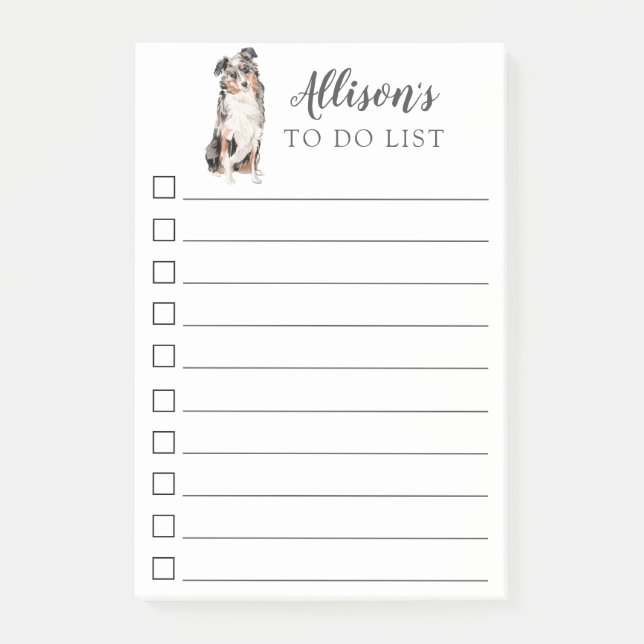 Australian Shepherd Dog Personalized To Do List Post-it Notes (Front)