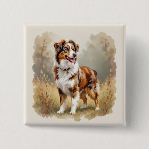 Australian Shepherd Dog Red Merle Aussie 2 Inch Square Button