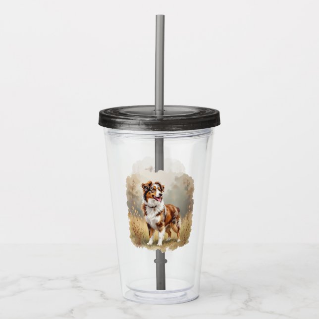 Australian Shepherd Dog Red Merle Aussie Acrylic Tumbler (Front)
