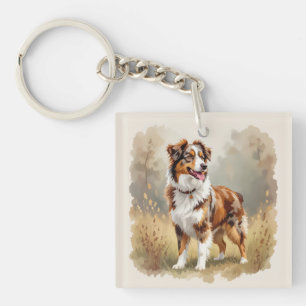 Australian Shepherd Dog Red Merle Aussie Keychain
