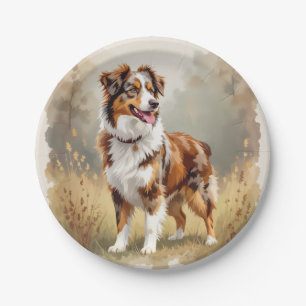 Australian Shepherd Dog Red Merle Aussie Paper Plate