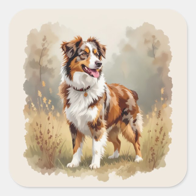 Australian Shepherd Dog Red Merle Aussie Square Sticker (Front)