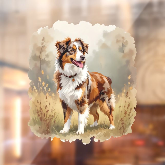 Australian Shepherd Dog Red Merle Aussie Window Cling (Sheet 2)