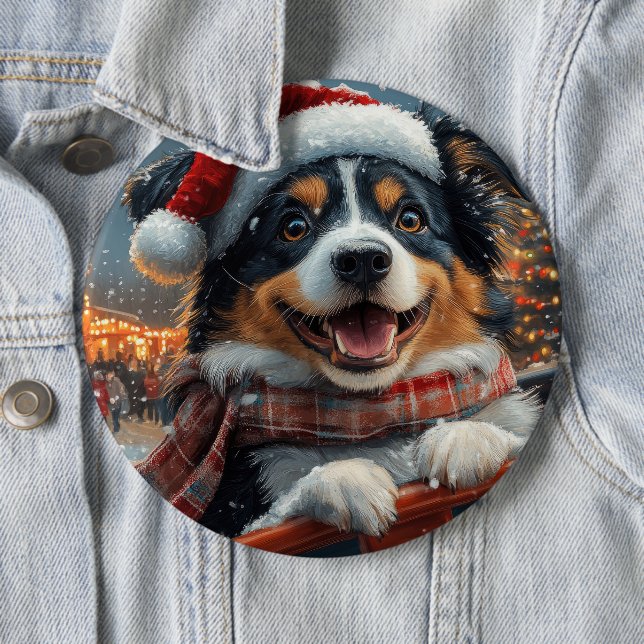 Australian Shepherd Dog Roller Coaster Christmas 6 Inch Round Button (In Situ)