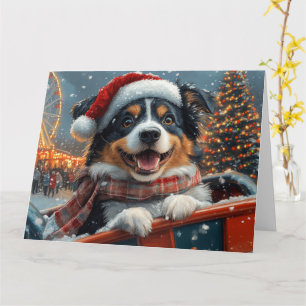 Australian Shepherd Dog Roller Coaster Christmas Card