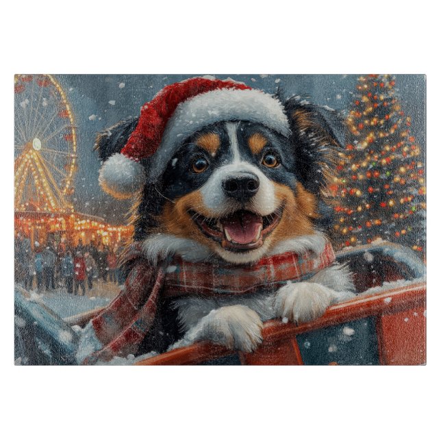 Australian Shepherd Dog Roller Coaster Christmas Cutting Board (Front)