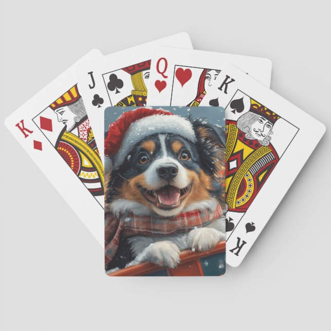 Australian Shepherd Dog Roller Coaster Christmas Playing Cards (Back)