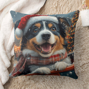 Australian Shepherd Dog Roller Coaster Christmas Throw Pillow