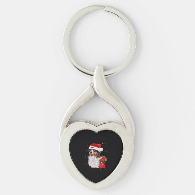 Australian Shepherd Dog Santa Hat Christmas Keychain (Front)