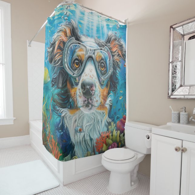 Australian Shepherd Dog Scuba Diving Underwater (In Situ)
