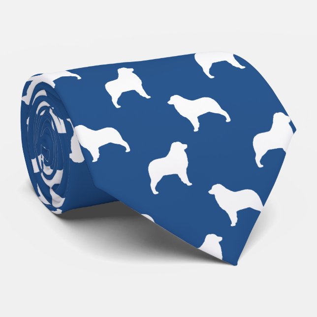 Australian Shepherd Dog Silhouettes Pattern Blue Tie (Rolled)