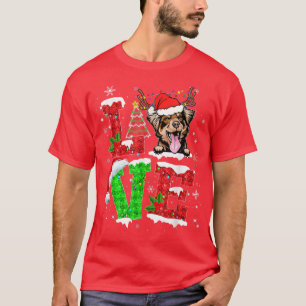 Australian Shepherd Dog Tree Christmas Lights Xmas T-Shirt