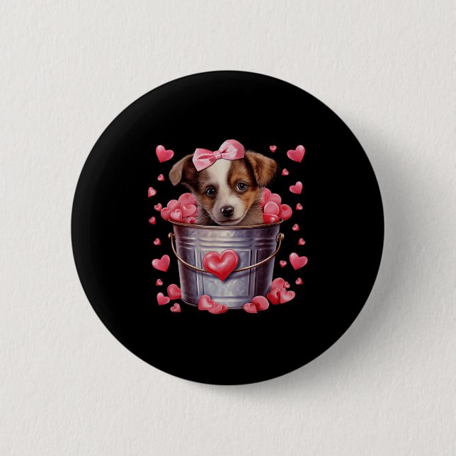 Australian Shepherd Dog Valentines Puppy Love Hear 2 Inch Round Button (Front)