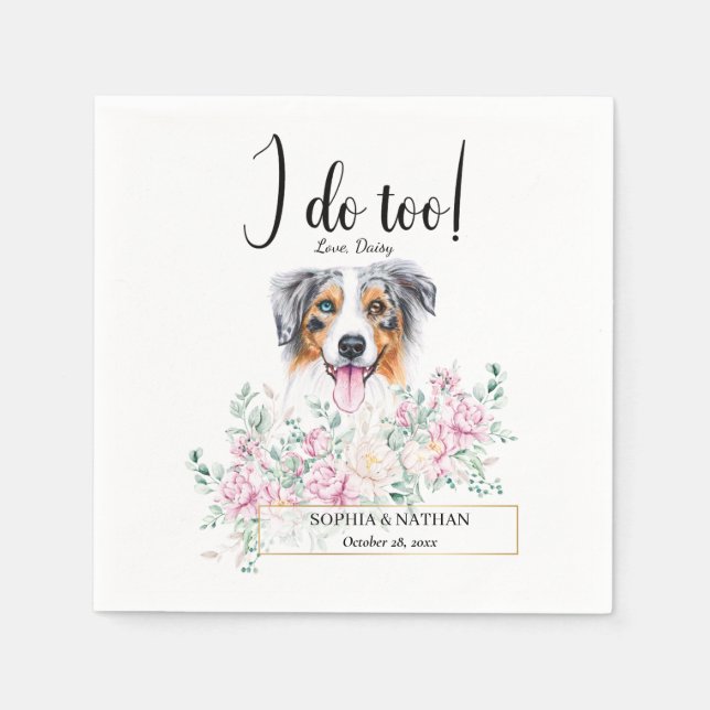 Australian Shepherd Dog Wedding Cocktail Napkins (Front)