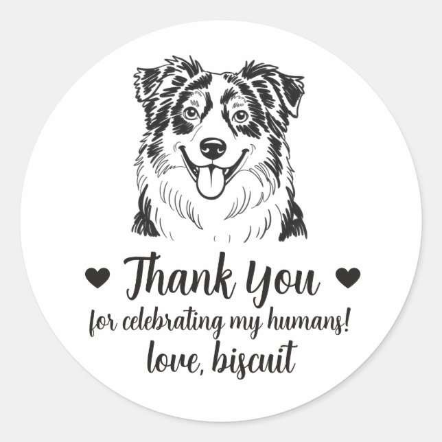 Australian Shepherd Dog Wedding Favour Stickers (Front)