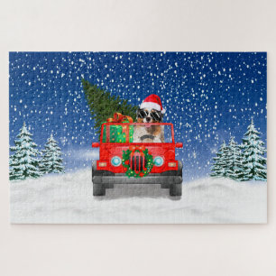 Australian Shepherd dog with Christmas gifts Jigsaw Puzzle
