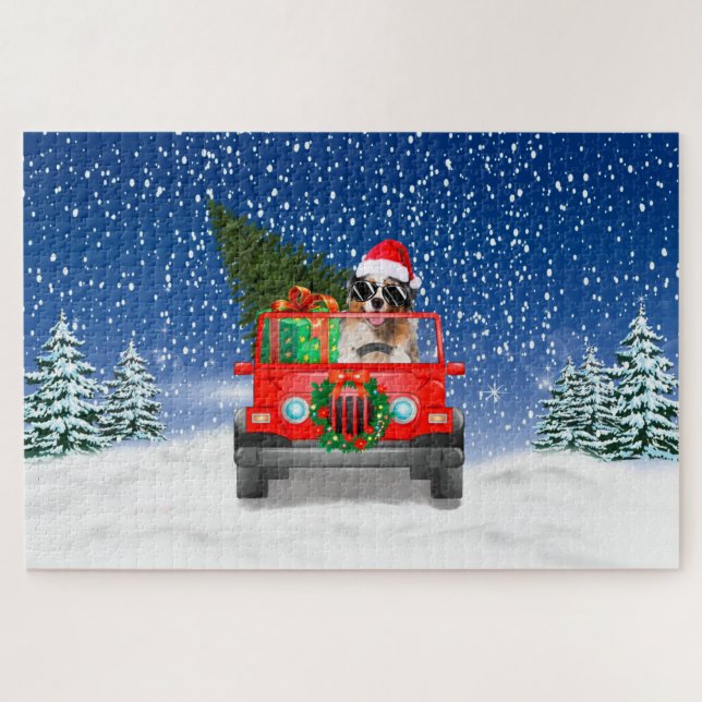Australian Shepherd dog with Christmas gifts Jigsaw Puzzle (Horizontal)
