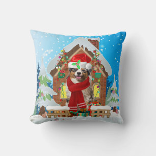 Australian Shepherd dog with Christmas gifts Throw Pillow