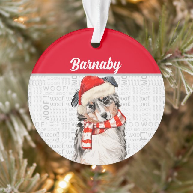 Australian Shepherd Dog with Name and Photo Ornament (Tree)