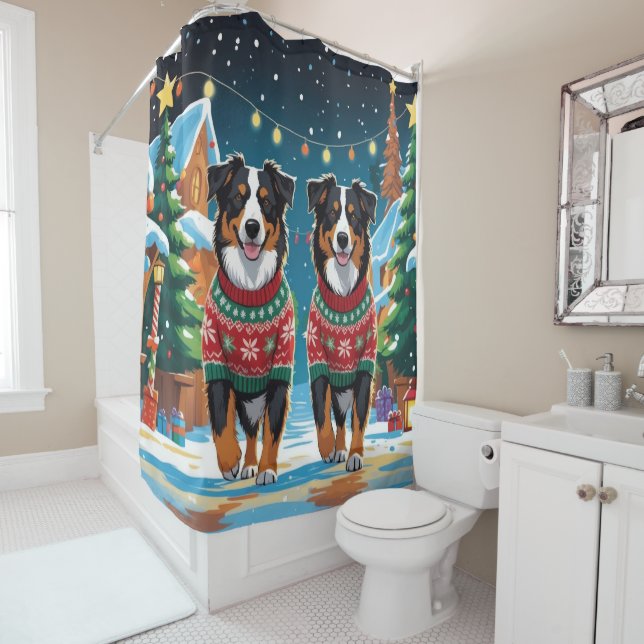 Australian Shepherd Dogs Christmas Snow Holiday (In Situ)