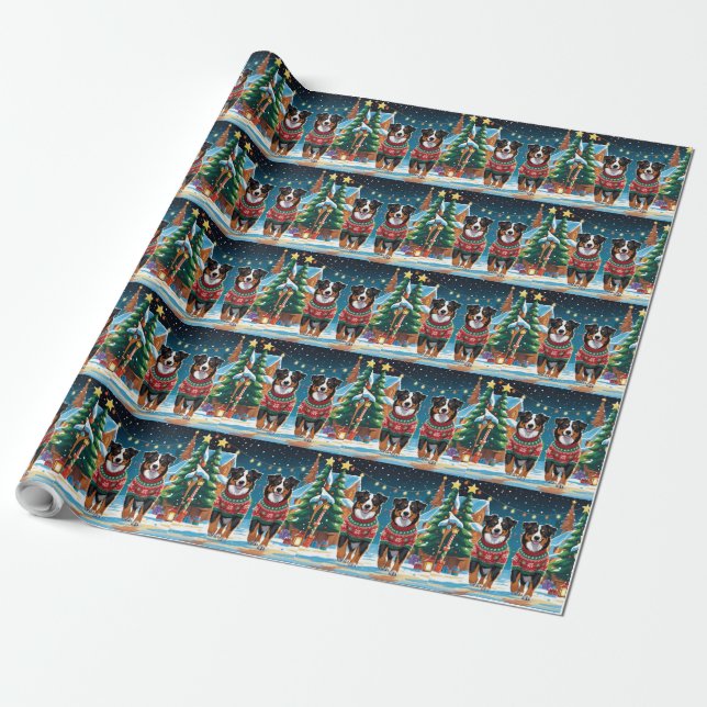 Australian Shepherd Dogs Christmas Snow Holiday Wrapping Paper (Unrolled)