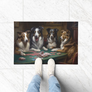 Australian Shepherd Dogs Playing Poker Art Doormat