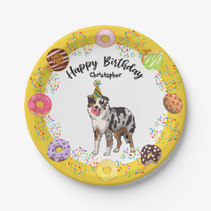 Australian Shepherd Doughnut Birthday Party Plate