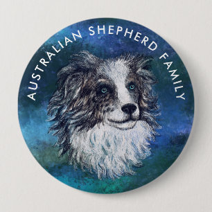 Australian shepherd drawing  4 inch round button
