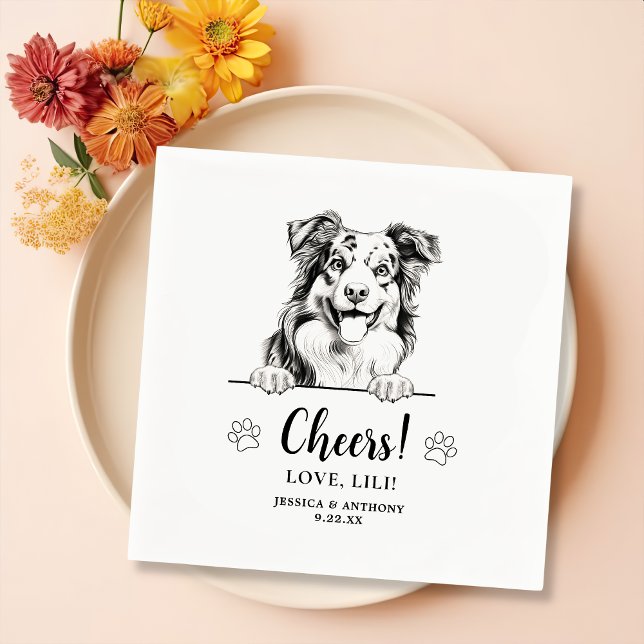Australian Shepherd Drawing Personalized Cheers Napkin (Creator Uploaded)