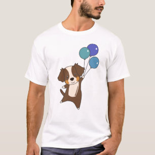 Australian Shepherd Flies With Balloons Cute T-Shirt