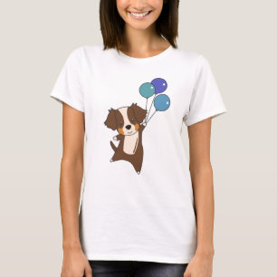 Australian Shepherd Flies With Balloons Cute T-Shirt
